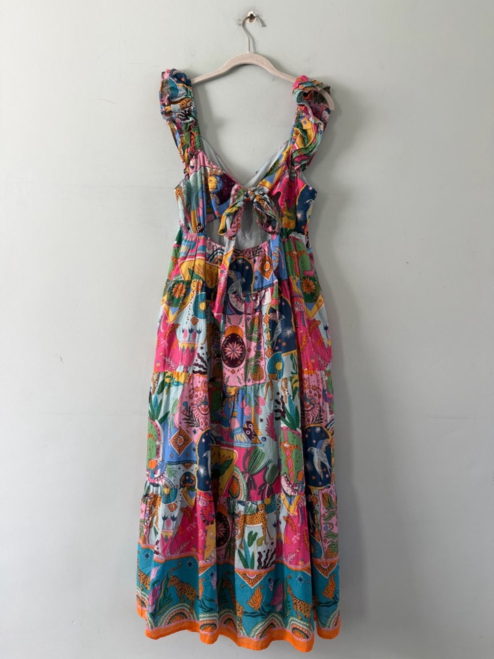NWT J.Marie Sloane Ruffle Sleeve Celestial Zodiac Colorful Boho Tie Midi Dress - Picture 5 of 8